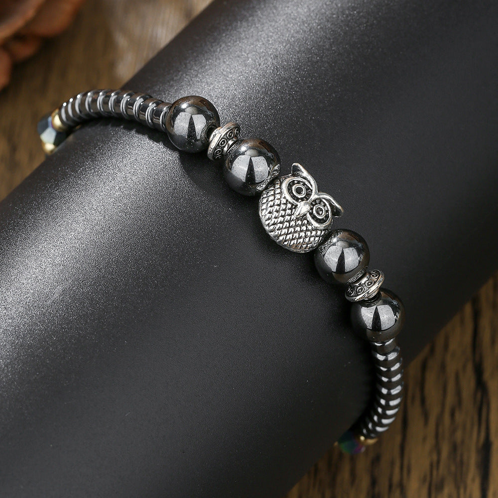 Wholesale Hematite Hand-beaded Owl Anklet
